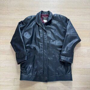 Vintage Ocean West Black Leather Jacket Womens Size 8 Made in Canada Burgundy